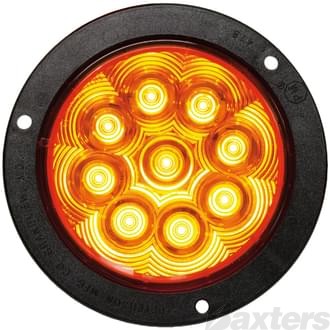 LED Indicator Lamp 4in Round 9-32V Amber Lens Flange Mnt Kit With Plug 140mm LumenX