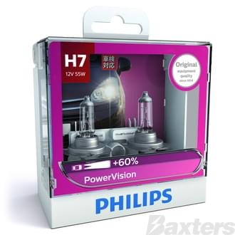 Halogen Globe H7 12V 55W PX26D 3700K +60% More Light PowerVision Twin Pack