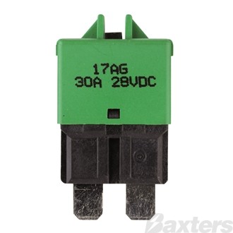 Circuit Breaker Blade (ATC) 28VDC 30A Manual Reset Type III Green