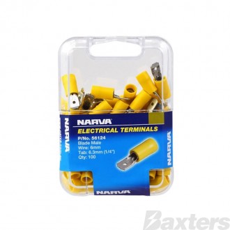 Crimp Terminal Male Blade Insulated Yellow 6.3mm Bag (100)