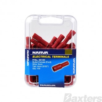 Crimp Terminal Female Bullet Insulated Red 4mm Bag (100) 