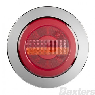 LED Rear Combination Lamp 10-30V Stop/Tail/Ind Recessed Mnt Chrome Ring Glow Tail Lamp