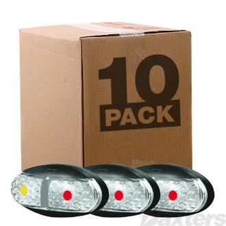 LED Clearance Light Amber Red 10-30V 4 LED Oval 60x30mm Lens Clear Base Black 2.5MT [10 pk]