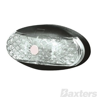 LED Clearance Light White 10-30V Oval 60 x 30mm Clear Lens 2.5mt Cable