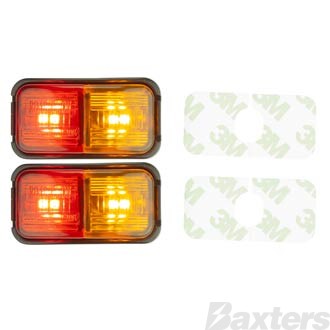 LED Clearance Light Red/Amber 10-30V Red/Amb Lens 50x25x15mm Self Adhesive Mount Twin Pack