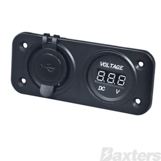 Usb & Voltmeter Panel Mount [ USB Input 12/24v; Output 5V/1A & 5V/2.1A]; [Voltmeter 5 - 30