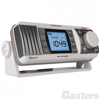 GME AM/FM IP67 Marine Stereo w ith Bluetooth - White IPX7 AUX Input Large Backlit LCD Displ