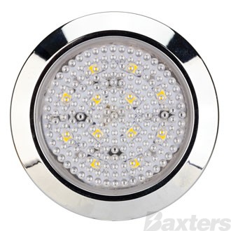 LED Interior Lamp Round Chrome Surface Mount 12V 70mm x 14mm Cool White 6000K Chrome Brack