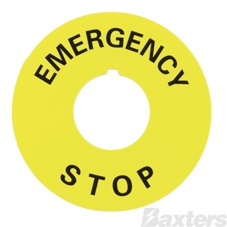 Label Emergency Stop Suits Kis sling E-Stop Range 30mm Inside Diameter