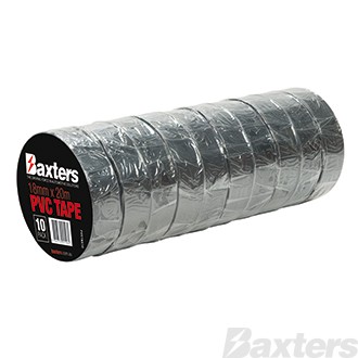 Baxters PVC Tape, Black, Pack of 10