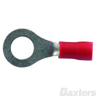 Crimp Terminal Ring 6mm Insulated Red Pkt 100