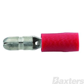 Crimp Terminal Male Bullet 2mm - 3mm Insulated Red Pkt 100