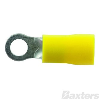 Crimp Terminal Ring 4mm Insulated Yellow Pkt 100