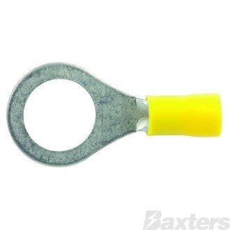 Crimp Terminal Ring 12mm Insulated Yellow Pkt 50