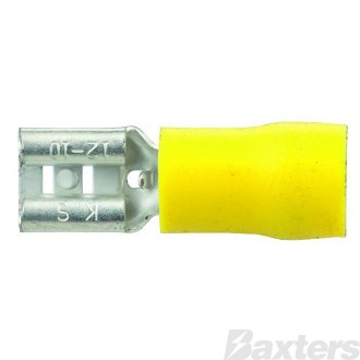 Crimp Terminal Female Blade 6.4mm x 0.8mm Insulated Yellow Pkt 100