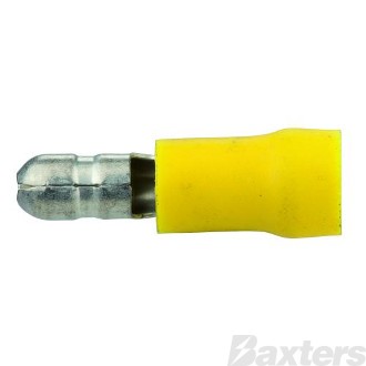 Crimp Terminal Male Bullet 5mm - 6mm Insulated Yellow Pkt 100