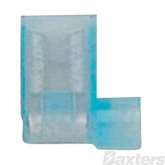 Crimp Terminal Female Blade 6.4mm x 0.8mm Fully Insulated Clear Blue Pkt 100 Right Angle