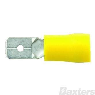 Crimp Terminal Male Blade 6.4mm x 0.8mm Insulated Yellow Pkt 100
