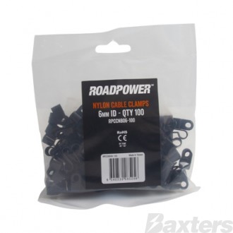 Roadpower Cable Clamp Black Nylon 6mm (1/4") ID Pack of 100