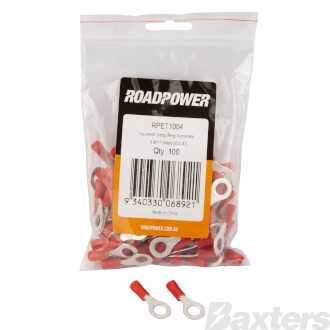 Crimp Terminal Ring 6mm Insulated Red Pkt 100