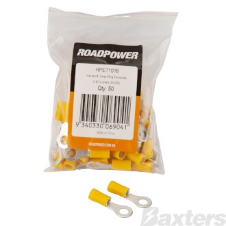 Crimp Terminal Ring 6mm Insulated Yellow Pkt 50
