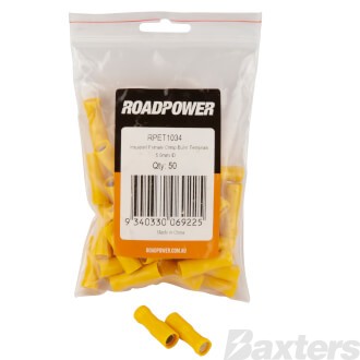 Crimp Terminal Female Bullet 5mm Insulated Yellow Pkt 50