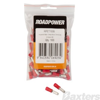 Crimp Terminal Male Bullet 4mm Insulated Red Pkt 100