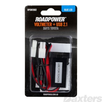 Switch Roadpower AUX Volt Meter + USB 2.1A Suits Toyota Includes Harness 33 x 22mm Blue LED